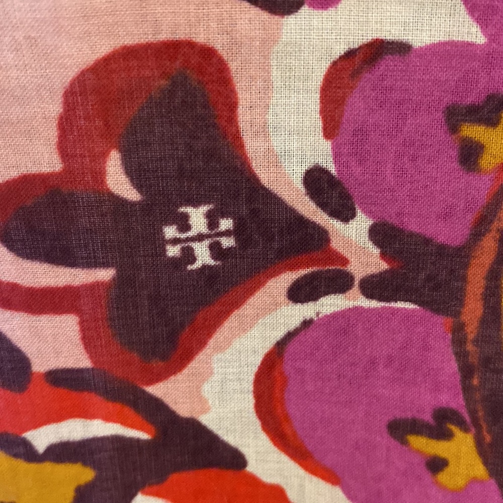Tory Burch Cotton Voile Tunic Pink Orange Floral Drawstring Ruffle Collar Size 4 - Picture 9 of 16